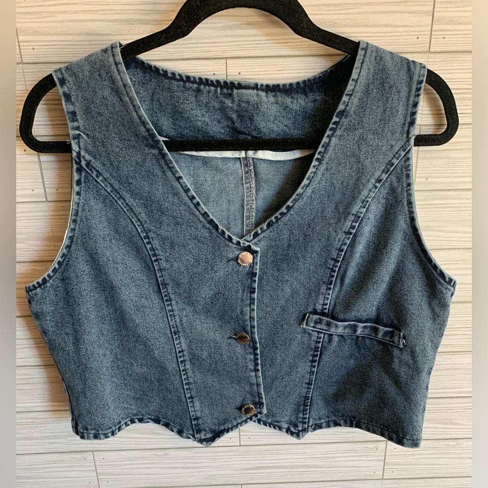 Mandarin blue Denim Cropped Vest - Blue Sleeveless Women’s Top boutique
